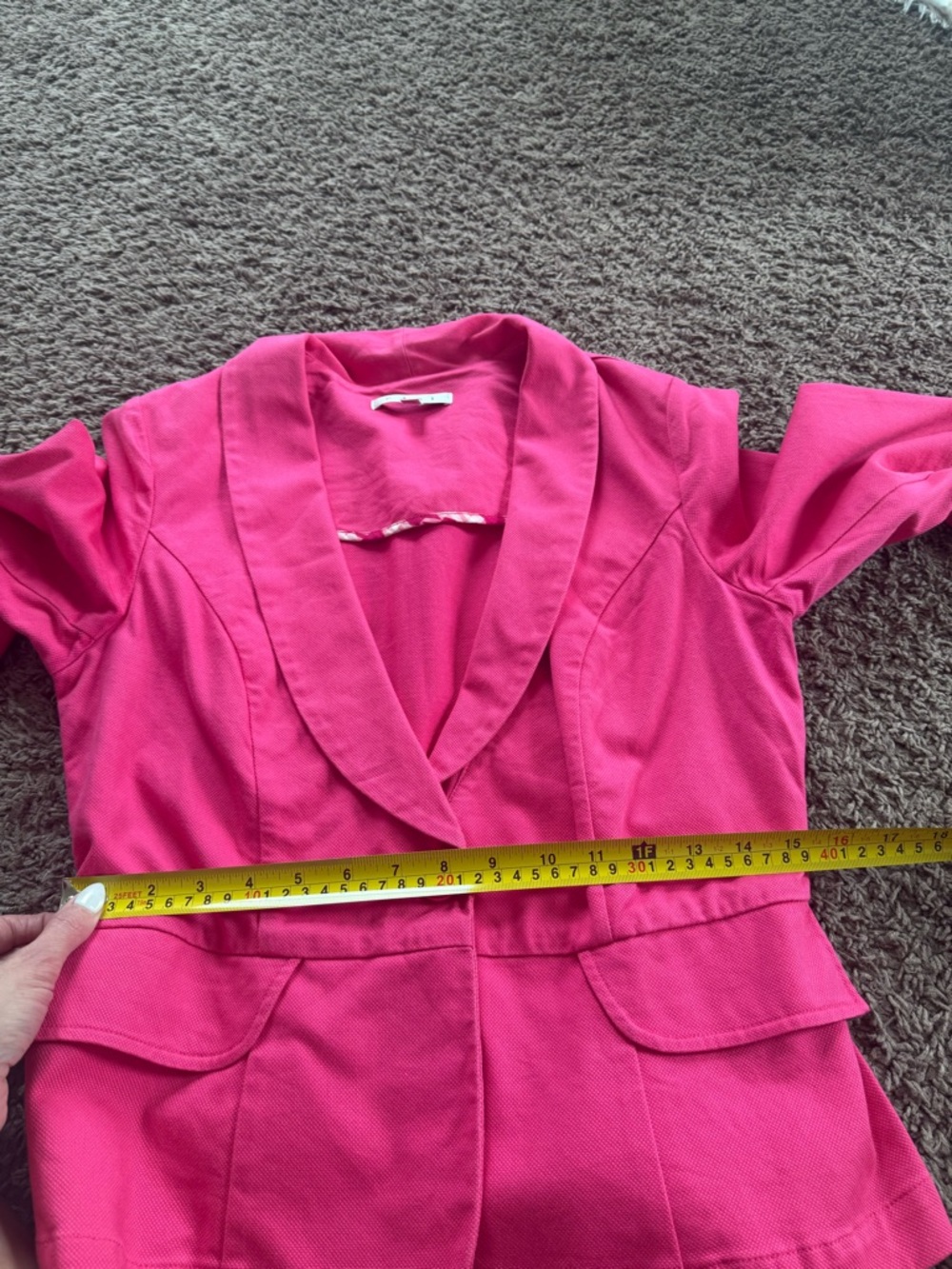 CAbi Power Pink Peplum Cotton Blazer Jacket Crop Barbie 3/4 Sleeve 8 - Picture 9 of 9
